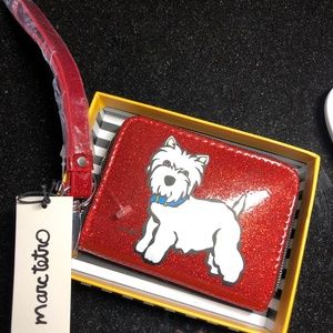 NWT Marc Terto Westie Dog Red Zip Wallet with Strap NEW IN GIFT BOX